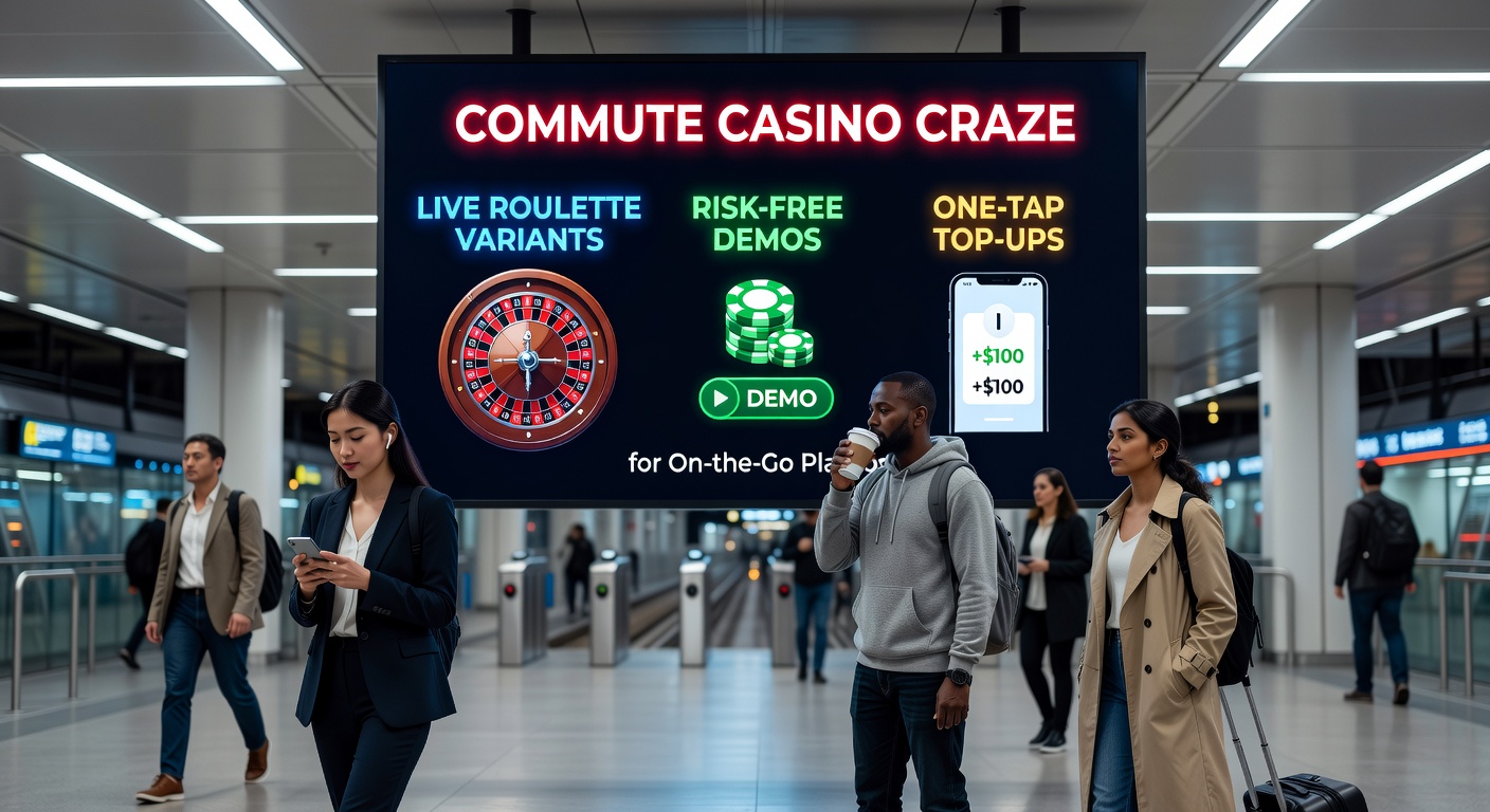 Smartphone screen showing a free demo roulette table with virtual chips and live dealer feed during a bus commute