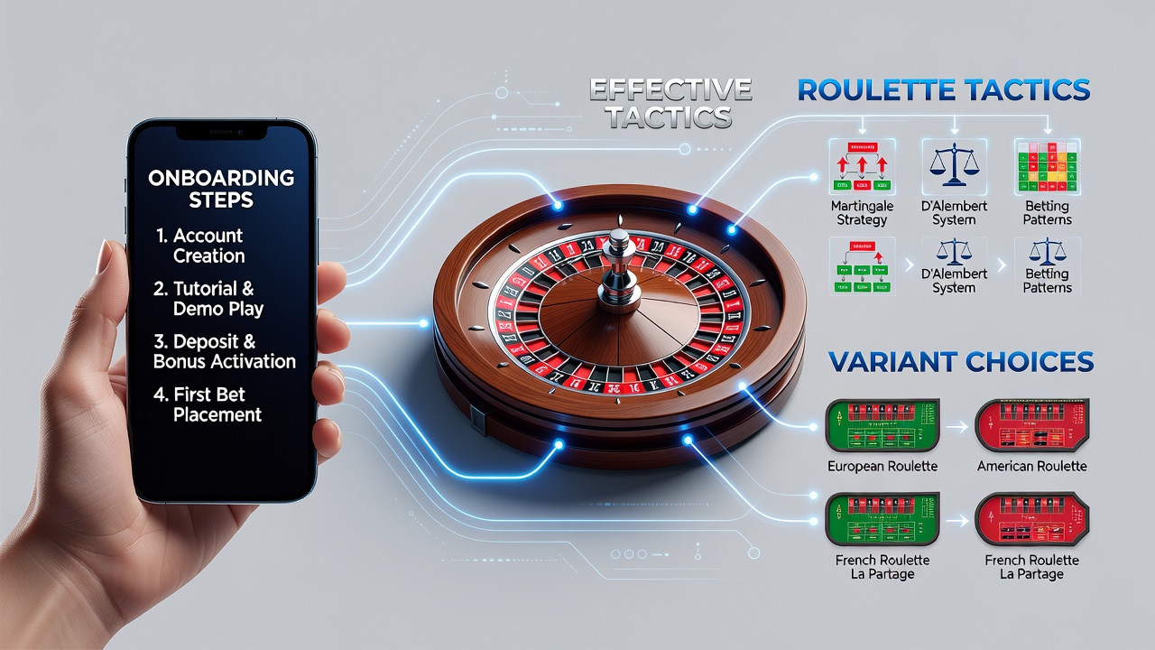 Mobile casino app interface showing registration steps alongside roulette wheel selection options