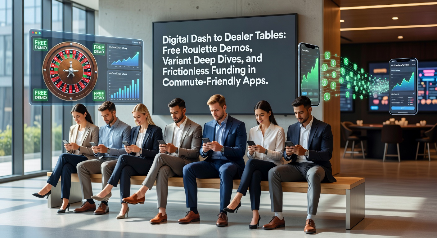 Smartphone screen displaying a vibrant roulette wheel in a mobile app during a commute, highlighting free demo mode and quick deposit options