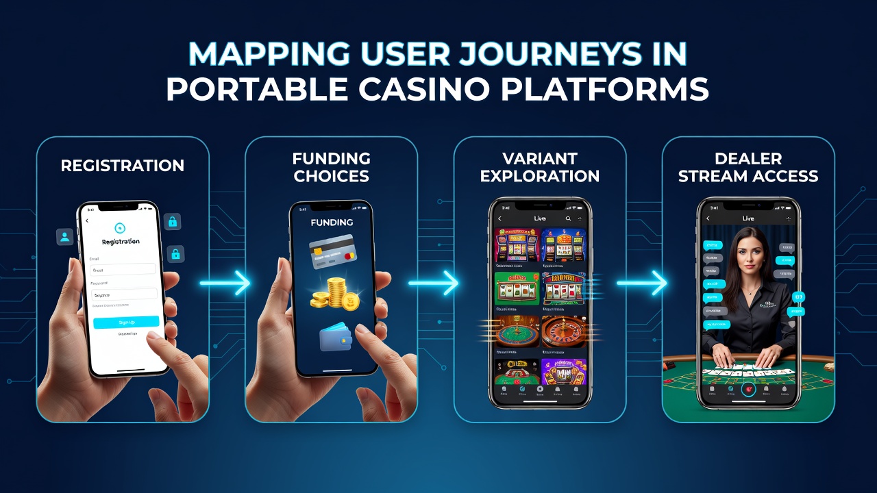 Mobile casino app interface showing registration screen and funding options on a smartphone