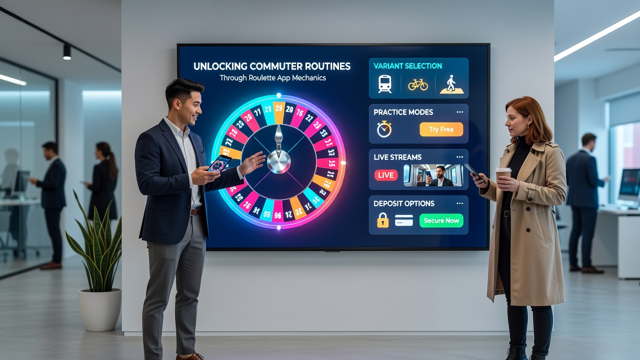 Commuters using mobile devices on public transport with roulette app interfaces visible on screens