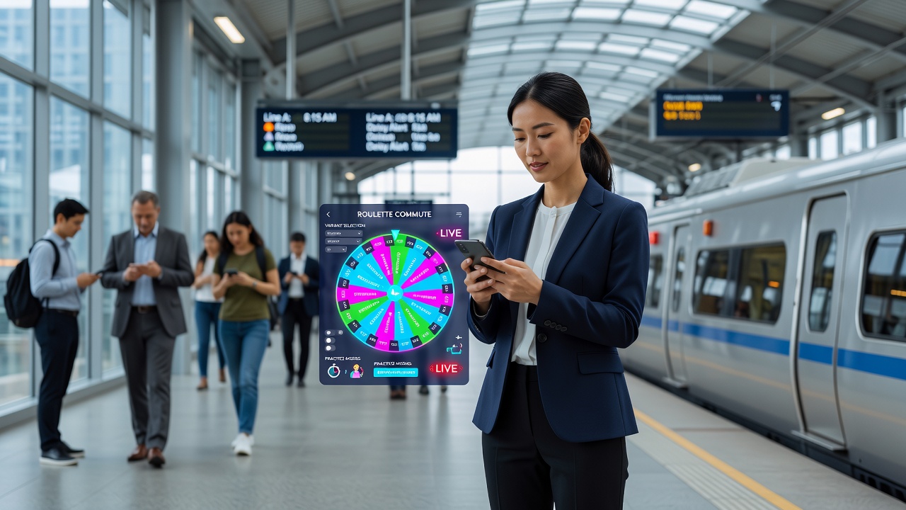Split view of practice mode interface alongside live dealer stream on a mobile screen during transit