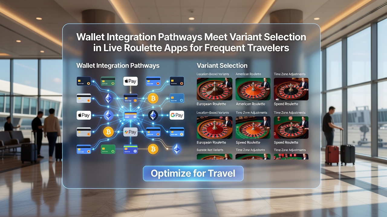 Mobile roulette app interface showing wallet integration options and variant selection menu for travelers